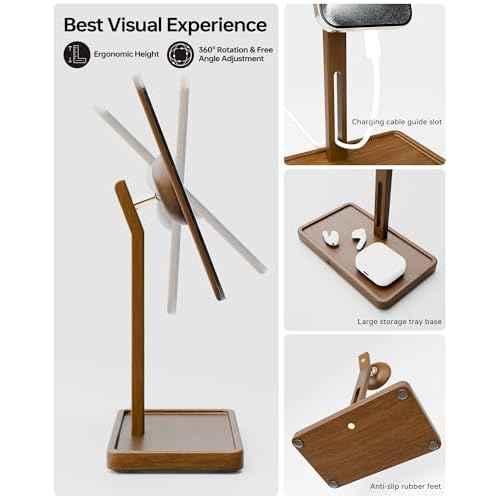 YEOUX Premium Desktop Glass Whiteboard & Magnetic Phone Stand 2-in-1 | 360¡Æ Adjustable | Solid Wood | MagSafe Compatible, Small Dry Erase Board for Office Home Desk
