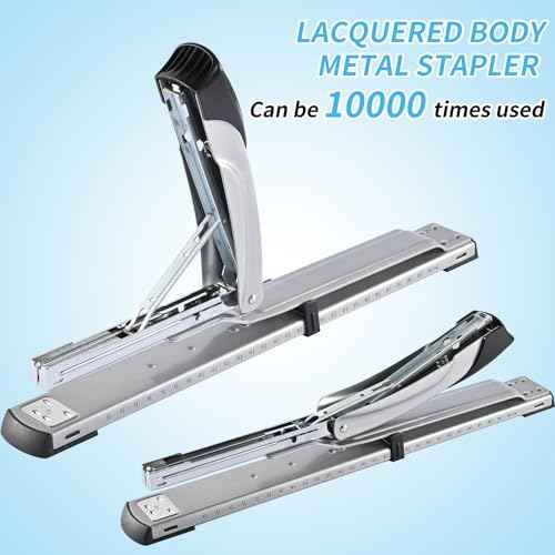 Long Reach Stapler,with 2000 Staples & Stapler Remover Full Strip£¬20-25 Sheet Capacity,with Built-in Ruler and Adjustable Locking Paper Guide, Silvery