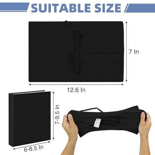 KICNIC Black Fabric Book Cover for Hardcover 6x9 Inch Adjustable Reusable