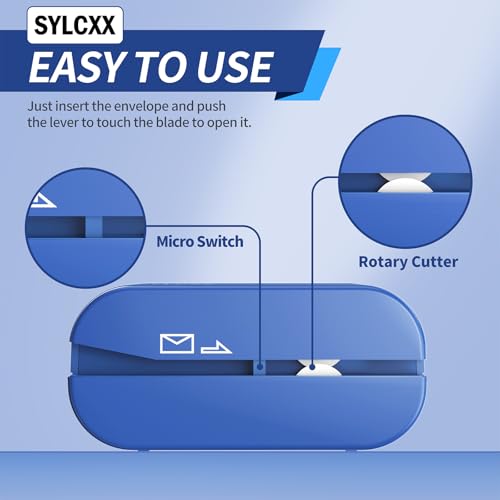 Blue Rechargeable Electric Letter Opener with Safe Cutting - Office & Home Mail Opening Tool