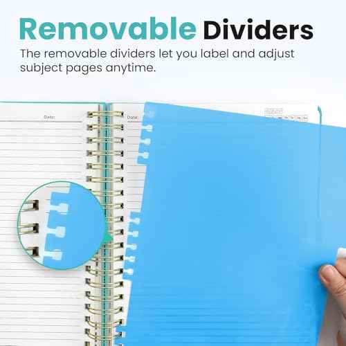 Large Spiral Lined Notebooks for Work With Removable Dividers & Tabs, 8.5"x11" Hardcover 5 Subject Notebook for Note Taking & Organizer, A4 College Ruled Journal for Women & Writing, Aquamarine, 280 Pages