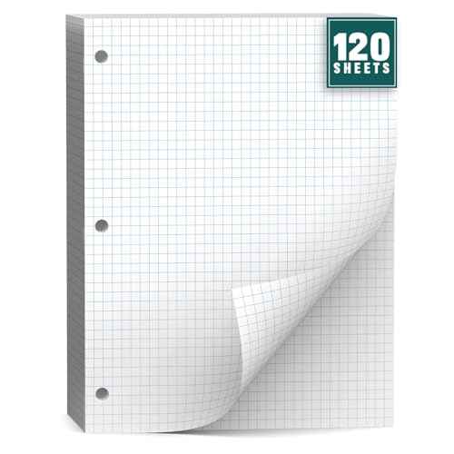 Loose Leaf Graph paper 8 x 10.5, Graph Ruled Paper, 3 Hole Punched Paper, 4 x 4 Quad Ruled Graph Paper, 10-1/2" x 8" Filler Paper Notebook Paper, 120 Sheets Graphing Paper for Business Home School