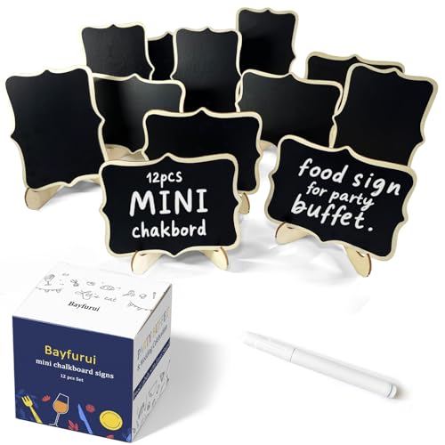Black 12-Pack Mini Chalkboard Signs with Stand for Food Labels & Party Decor