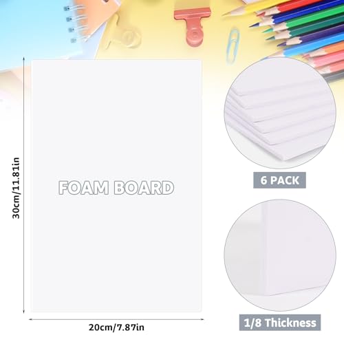 DIYASY White Foam Boards 6-Pack 11.8 x 7.8in Craft Poster Mounting Sheets