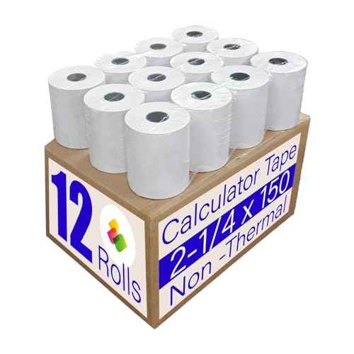 (12 Rolls)2 1/4 in x 150 ft Adding Machine Tape Paper Rolls, for HR-10RC, HR-170RC, HR-200RC, EL-1197PIII, EL-1801V, P23-DHV-3, CP-90A, MP11DX-2, 1280-2,3000Labels Direct