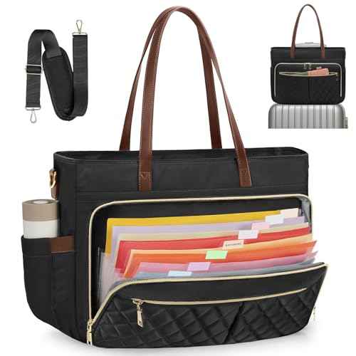 Teacher Tote Bag 15.6 Inch Laptop Bag for Women Work Bag with Accordion File Organizer Pocket & Insulated Pocket Nurse Bag