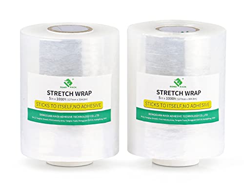 Industrial Mini Stretch Wrap Film 5" x 1000ft, Heavy Duty Pallet Wrap 80 Gauge - 2 Pack