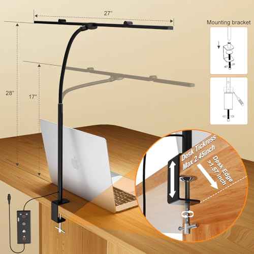 LED Desk Lamps for Home Office,Smart Adjustable Swing Arm Desk Lamp with Clamp,Gooseneck Tall Clip on Desk Light for Sewing,Reading,Drawing,Workbench,Study,Screen,Crafting,Monitor Architect,Computer