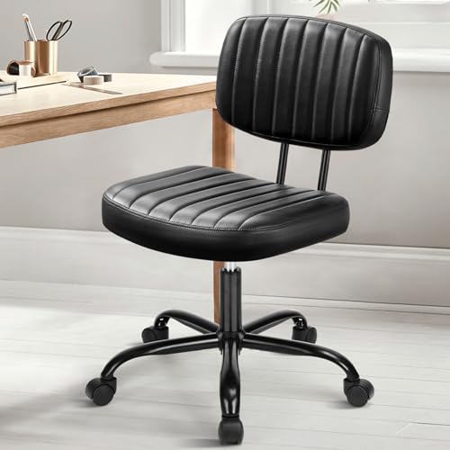 DUMOS Black Ergonomic Office Chair with Lumbar Support - Space Saving Desk Chair