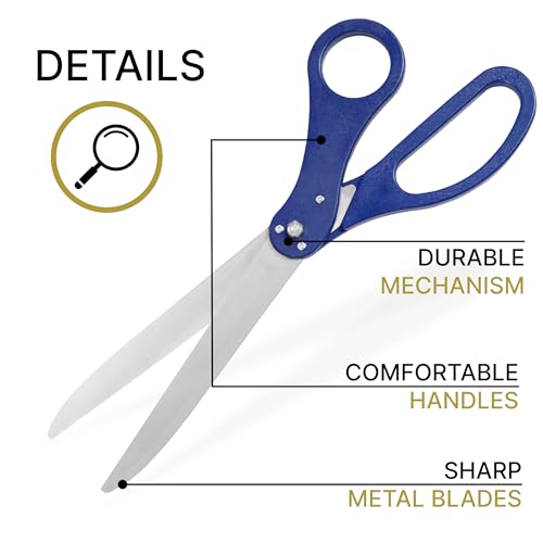 Large Grand Opening Ceremony Kit - 25 Inch Giant Blue Scissors With Ribbon for Inauguration, Ceremonial Cutting, and Special Events