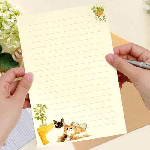 36 PCS Writing Paper and Envelopes Set, Warm Cute Cat Themed Stationary Set Design for Invitations Gift Decorations Holiday Party, 24 Lined Stationery Paper with 12 Envelops