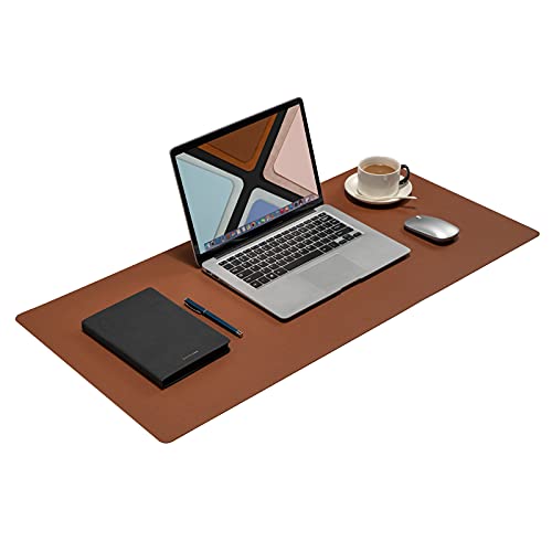 Wolaile Brown 36x17in Waterproof PU Leather Desk Pad Blotter - Office Protector Mat