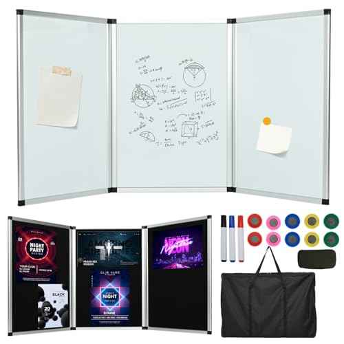Tri Fold Display Board, 3 Panel Trade Show Presentation Board Double Sided Panels with Presentation Whiteboard Trade Shows Tabletop Display
