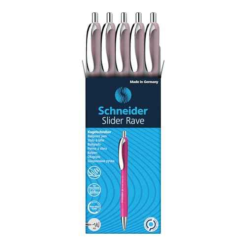 Schneider Limited Edition Slider Rave Colors, XB (Extra Broad) Ballpoint Pen, Refillable + Retractable, 1.4 mm, Pearl Barrel, Blue Ink, Box of 5 Pens (132519)