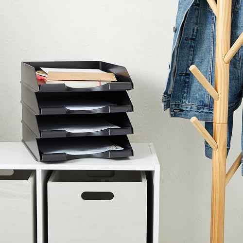 Stockroom Plus Letter Trays - 4-Pack, Black, 10 x 13.5 x 2.5 in - Stackable Paper Trays & Desktop File Organizer - Mail Organizer & Document Storage
