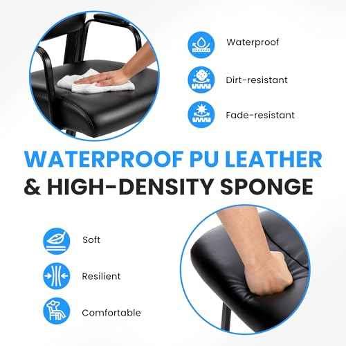 HealSmart Office Reception Guest Chair with Leather Padded Arm Rest for Waiting Room, Lobby Home Desk Table Side Chairs for Elderly, Seniors, Black
