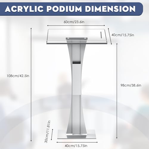 43in Pulpit Podium with 10mm Acrylic Top, Iron Stable Base – Easilywinlife Silvery