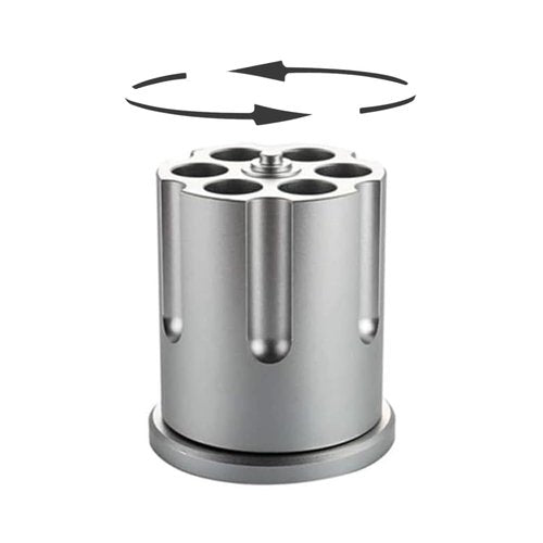 Rotating Revolver Pen Holder, Metal Gun Pencil Holders with 6 Holes, Heavy Duty Aluminum Holder for Men's Birthday Gifts Offices Desk Decoration