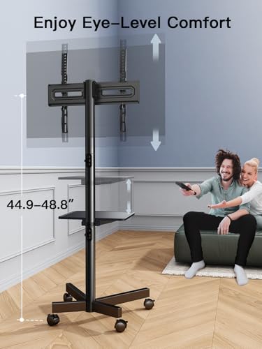 PERLESMITH Black Rolling TV Cart for 23-65 Inch TVs, Height Adjustable & Tilting, Max 99 lbs