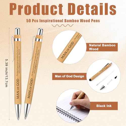 50 Sets Man of God Appreciation Gifts for Church Spiral Kraft Notebooks and Bamboo Pens Bible Study Supplies Operation Christmas Christian Religious Gifts for Teacher Coworker