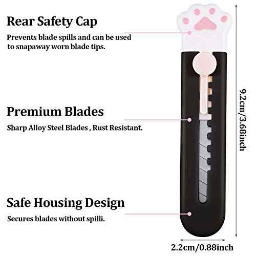 Honoson 6 Pcs Cute Box Cutter Utility Retractable Knives Cartoon Cat Lovely Paw Box Cutter Pointed Cute Cardboard Razor Knife for Office Envelope Opener DIY Crafts(6 Pieces)