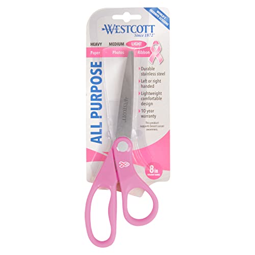Westcott Pink Ribbon 8-Inch Stainless Steel Office & Craft Scissors - 1 Pack
