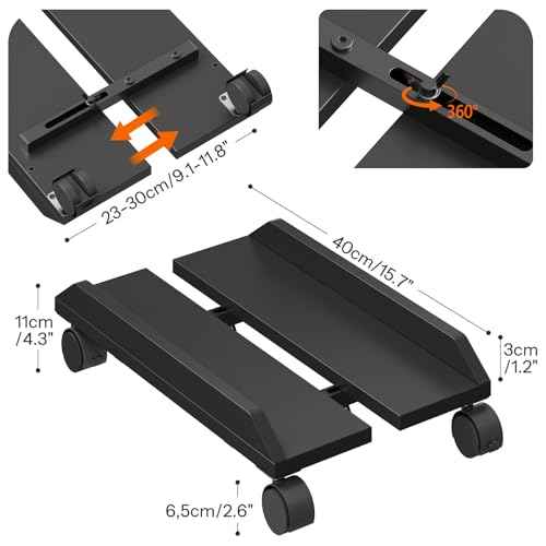 HOOBRO Adjustable PC Stand, Mobile Computer Tower Stand with Locking Caster Wheels, Rolling Under Desk CPU Holder Fits Most PC, for Home, Office, Students, Gamers, Black BB44CJ01