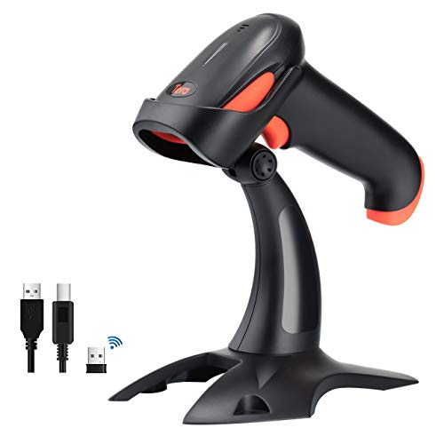 Tera Wireless Barcode Scanner with Stand - 1D/2D/QR 3-in-1, Orange