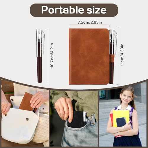 24 Pack Pocket Notebook with Pen Small Journal Notebook for Note Taking A7 Mini Notebook for Writing 200 Pages Leather Journal for Men Women Office School Nurse4.33'' X2.95",Black, Brown, Blue,Grey