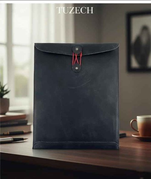 TUZECH Handmade Leather Document Holder Mailing Envelope, Office & Work Resume Sales Portfolio Binder Folder-Interview/Legal Document Organizer (12.5 inches) (Charcoal Black)