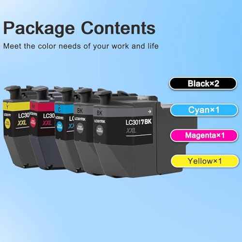 LC3017 XL High Yield Ink Cartridges (5-Pack) Black/Cyan/Magenta/Yellow - Compatible Replacement for Brother MFC-J5330DW MFC-J6530DW MFC-J6730DW MFC-J6930DW Printer