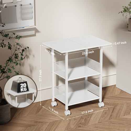 Printer Stand, 3-Tier Industrial Large Printer Table with Shelf, 23"x15" Mobile Heavy Duty Storage Rack on Wheels for Home Office Printer Fax Machine Scanner Copier, White