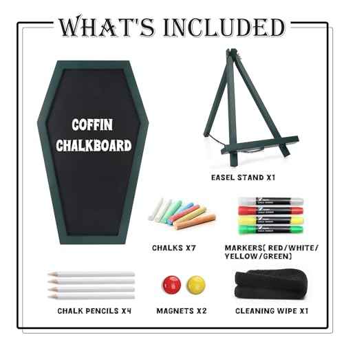 TOWON 17x10.5¡± Coffin Chalkboard Signs ? Gothic Tabletop Easel with Triple-Leg Stand, Magnetic Surface | Halloween Decorations, Spooky Gifts, Home & Boutiques, Restaurants Gothic Decor (Green)