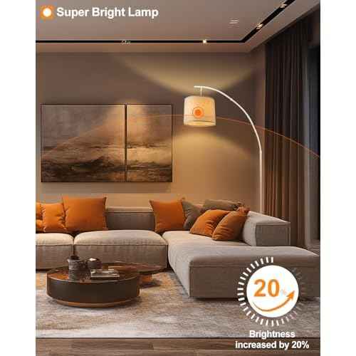 Lightdot Arc Floor Lamps for Living Room, Modern Standing Lamp with Hanging Drum Shade, Tall Standing Floor Lamp with Foot Switch, Over Couch Arched Reading Light for Bedroom, Office (White)