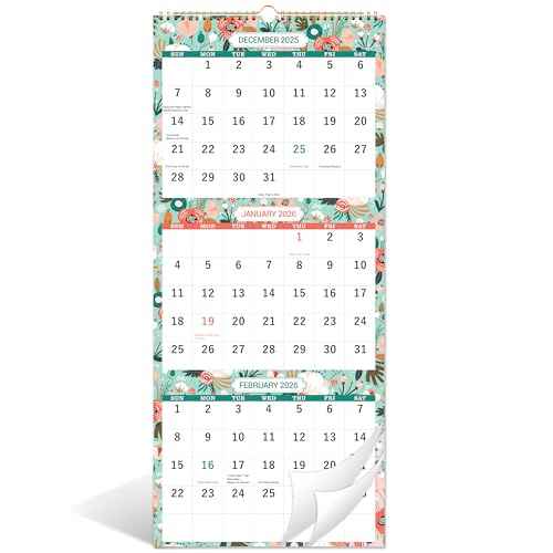 2026 Wall Calendar - Jan. 2026 - Dec. 2026, 3 Month Wall Calendar Display (Folded in one Month), 11.25" x 26", 3 Month Calendar 2026
