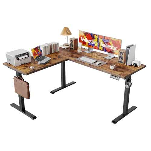 Agilestic 59 Inch L Shaped Standing Desk Adjustable Height, Electric Corner Standing Desk, Sit Stand Computer Table with Splice Board, Rustic Brown