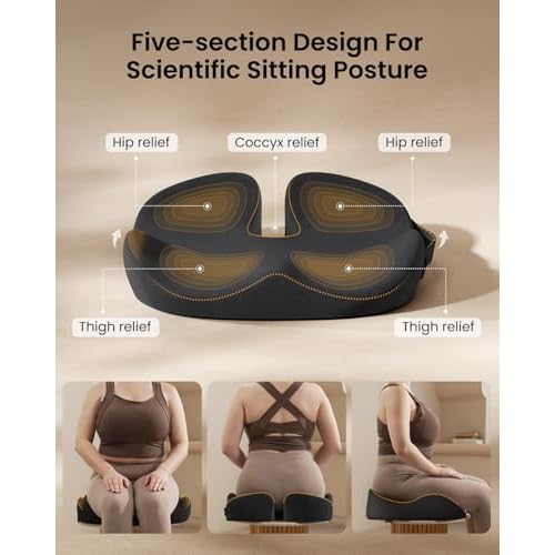 ProtoArc Extra Large Seat Cushions for Office Chairs, Ergonomic Memory Foam Seat Cushion for Home, Extra Cover, Car Seat Cushions for Driving, Pressure Relief Pad for Sciatica - Black