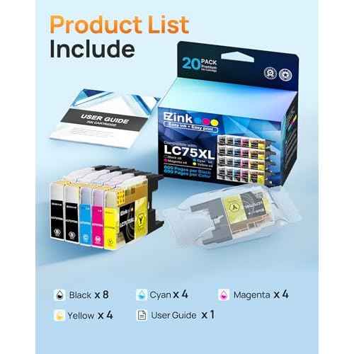 E-Z Ink LC75XL Ink Cartridges Compatible for Brother LC75 Ink Cartridge LC 75 LC71 LC79 XL to Use with Brother MFC-J430W MFC-J6510DW MFC-J6710DW 20 Pack (8 Black, 4 Cyan, 4 Magenta, 4 Yellow)