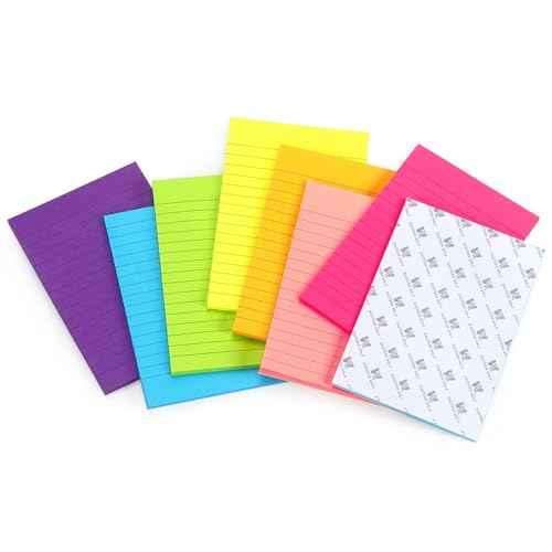 Eastern Wolf 8 Pads Lined Sticky Notes 4x6 Sticky Notes with Lines Self-Stick Note Pads 8 Bright Multi Colors, 35 Sheet/Pad