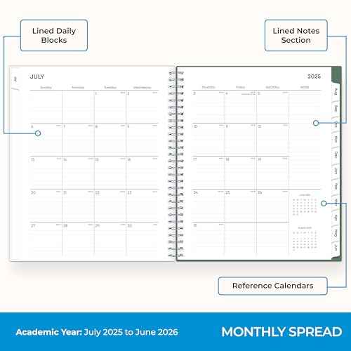 Blue Sky 2025-2026 Weekly and Monthly Academic Year Planner Calendar, July 2025 - June 2026, 8" x 10.875", Flexible Cover, Wirebound, Laminated Tabs, Seychelle