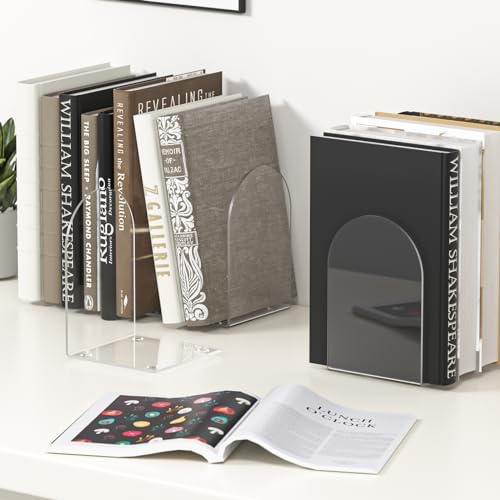 ALOTCHE 4 Pieces Acrylic Bookends - Clear Book Ends for Shelves & Office