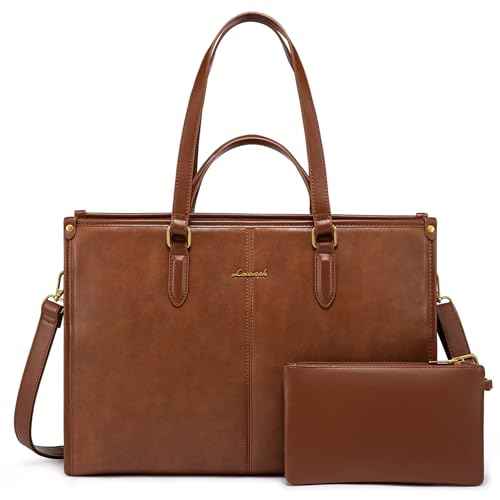 LOVEVOOK Women's Vintage Leather Laptop Tote Bag, 17.3-inch Work Handbag with Clutch for Business, Office or Teacher