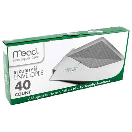 Mead #10 Envelopes, Letter Size, 4-1/8" x 9-1/2", Security Printed Lining for Privacy, Gummed Closure, Windowless, White All-Purpose for Home & Office Mail, 40 Count (75214)