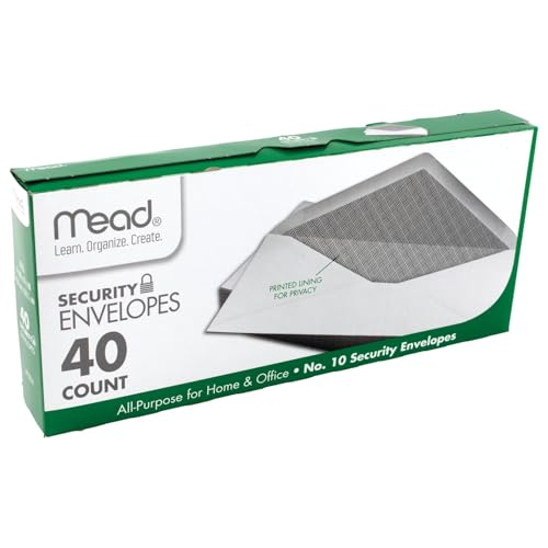 Mead #10 Envelopes 4-1/8 x 9-1/2 Inch Security-Lined White Gummed Closure 40 Pack