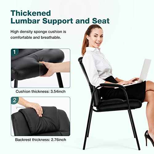 OLIXIS Waiting Room Chairs Set of 4, Leather Office Desk Reception Guest Stationary Side Chair with Padded Arms for Home Conference Lobby Area Meeting Church Medical Clinic Elderly Student