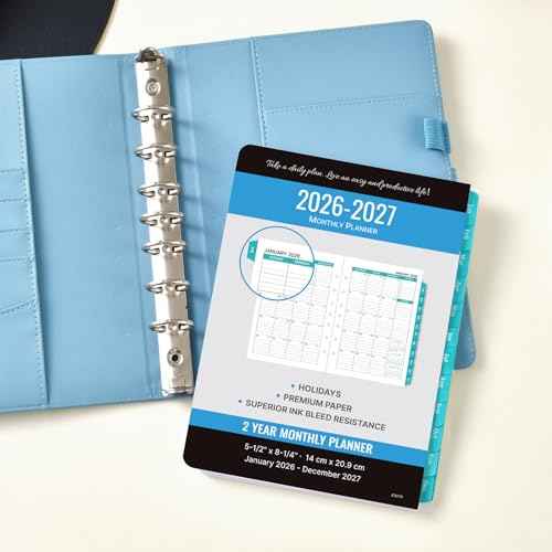 2026-2027 Monthly Planner Refill - Planner Inserts with 7-Hole Punched, 5-1/2" x 8-1/2", Runs from January 2026 to December 2027, Two Pages Per Month, Monthly Calendar with Tabs