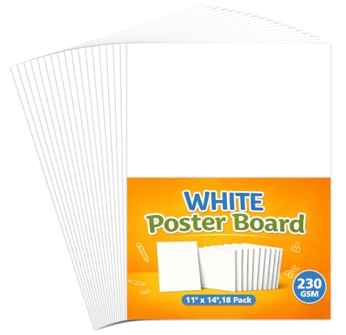 18 Pack White Poster Board 11x14 Inches Dual-Sided 85lb (230GSM) PAPVINE