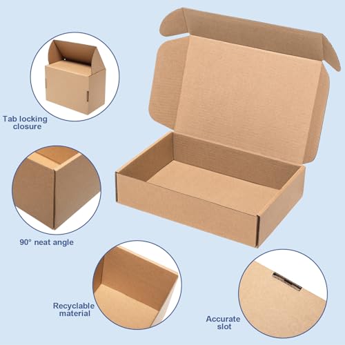 Wowxyz 9x6x2 Inch Brown Corrugated Shipping Boxes 60 Pack - Heavy Duty Cardboard Mailers