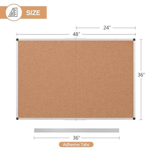 Board2by Cork Board Bulletin Board 36 x 48, Silver Aluminium Framed 4x3 Corkboard, Foldable Office Board for Wall, Large Wall Mounted Notice Pin Board with 36 Push Pins for School, Home & Office