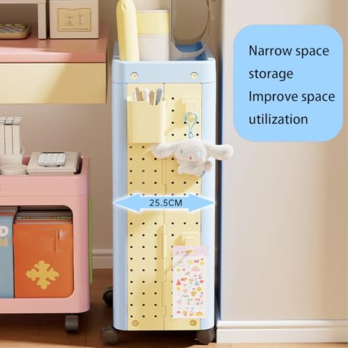 JS Ellie Pink 2-Tier Movable Foldable Large-Capacity Bookshelf with Pegboards, 360° Wheels